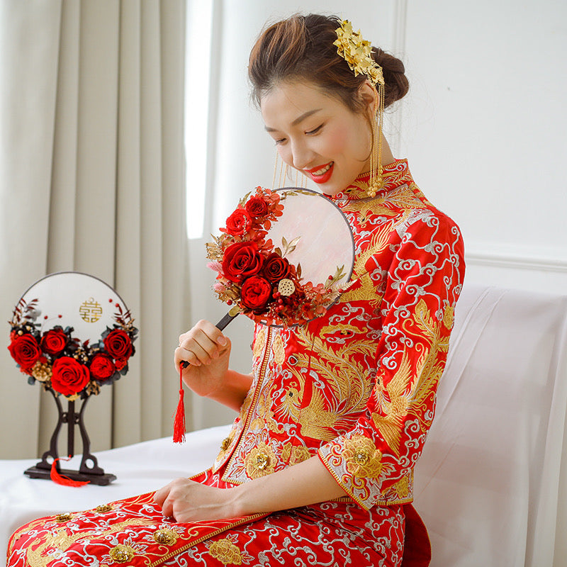 中式婚禮保鮮花團扇-永結同心