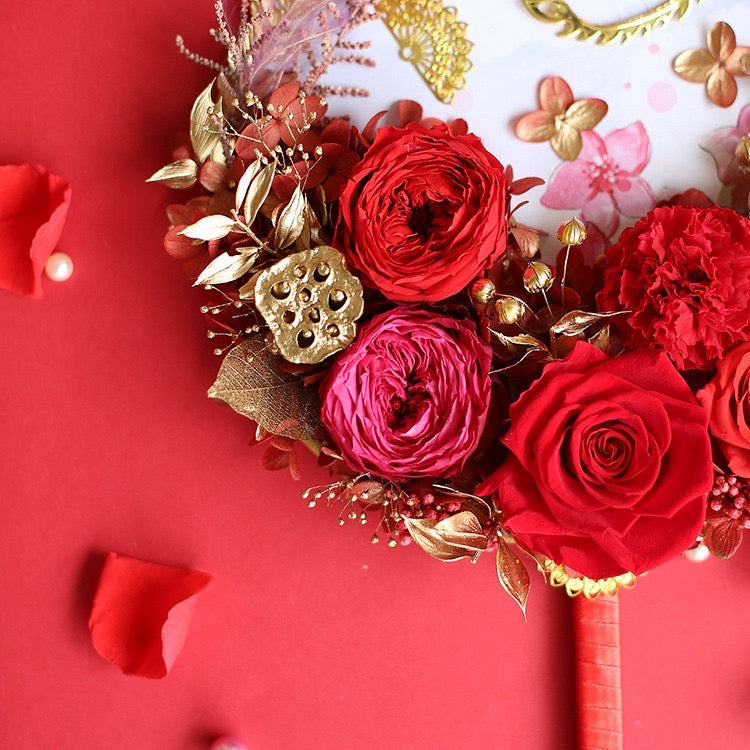 中式婚禮保鮮花團扇-幸福美滿