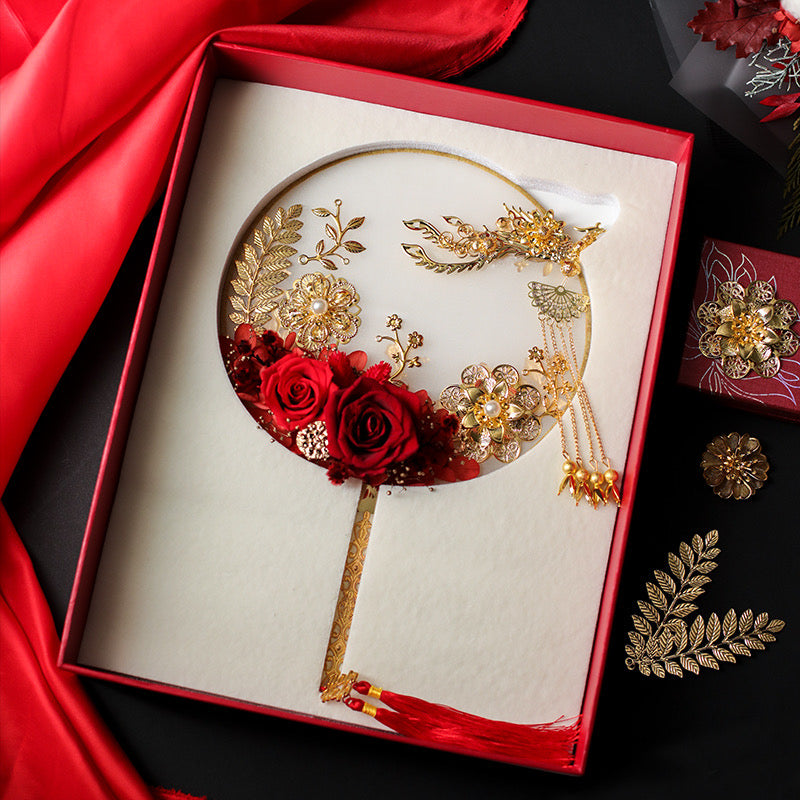 中式婚禮保鮮花團扇-鳳凰和鳴